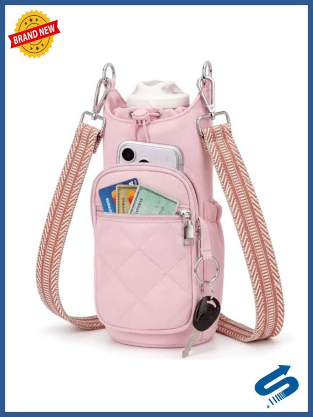 Insulated Water Bottle Bag Crossbody with RFID Blocking and Phone Pocket